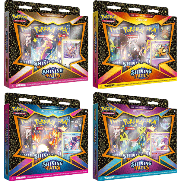 Shining Fates - Mad Party Pin Collection Display (8 Boxes) - Level Play